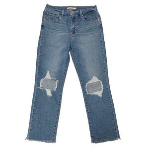 Levi's Jeans Womens 29 Blue 724 High Rise Straight Raw Hem Stretch Distressed